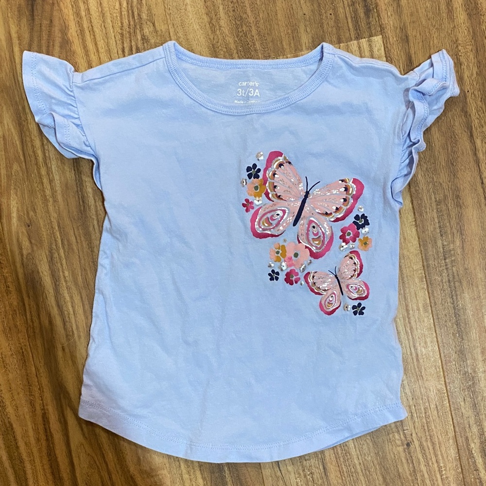 Carter's Blue Tee with Butterfly and Floral Print